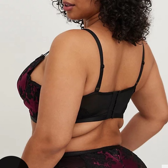 Torrid 3 piece set - Berry & Black Lace Bralette, cheeky panty & garter … - Picture 8 of 10